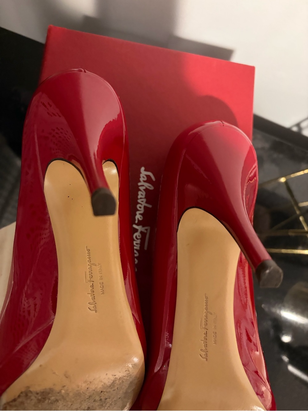 Salvatore Ferragamo Tina Red Patent Leather Bow Pumps - Picture 3 of 4